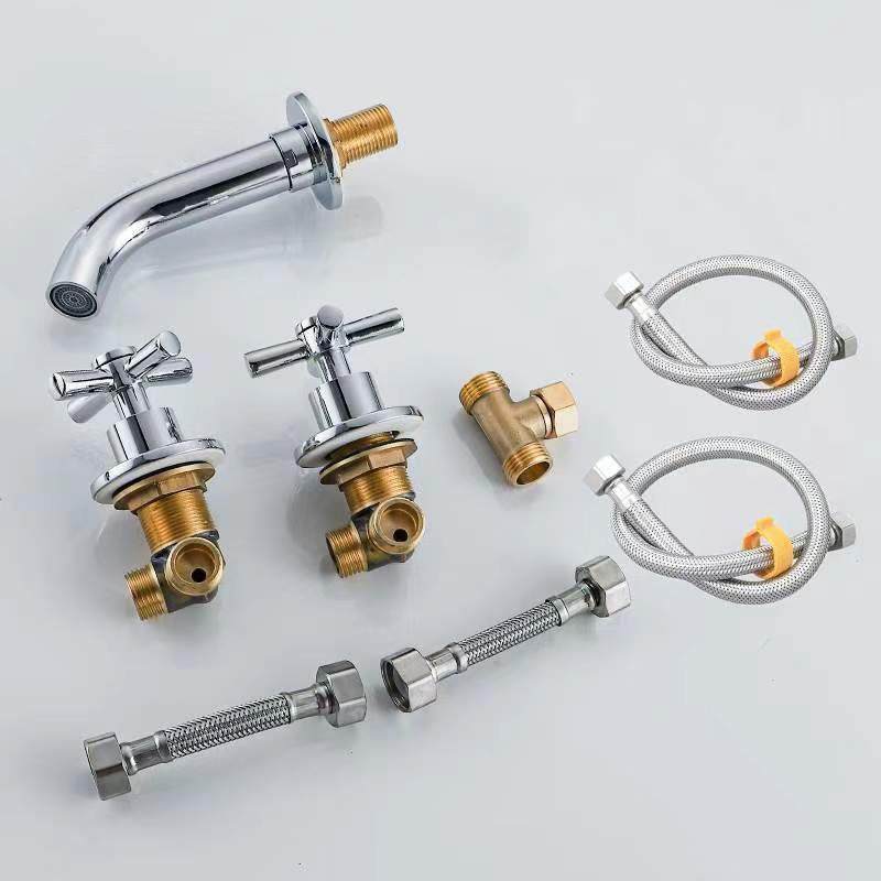 浴室柜分体水龙头洗脸面盆入墙式十字双把三孔三件套全铜冷热龙头,淘宝优惠券,粉丝福利购,淘宝优惠卷