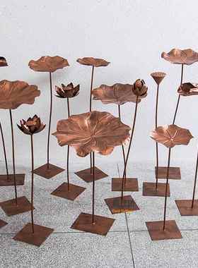 铁艺彷真荷花摆件园林花园水池观金属装饰不锈钢荷叶落地水景雕塑