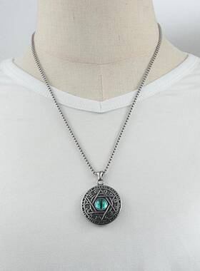 欧美不锈钢六芒星吊坠精抛光个性朋克项链潮复古钛钢多色眼睛