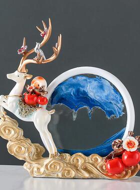 招财鹿流沙画沙漏摆件创意艺术客厅电视柜桌面装饰品乔迁新居礼物