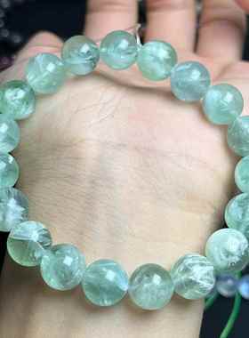 2025天然绿萤石圆珠手链 薄荷绿萤石手串羽毛萤石水晶饰品