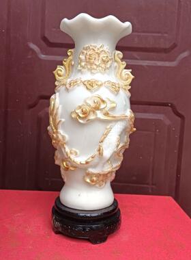 仿古鎏金龙花瓶家居客厅摆件树脂仿白玉龙瓶摆设工艺品