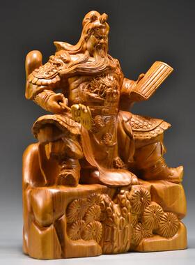 香樟木雕关公神像摆件实木关圣帝君文武双全武财神关羽家居装饰品