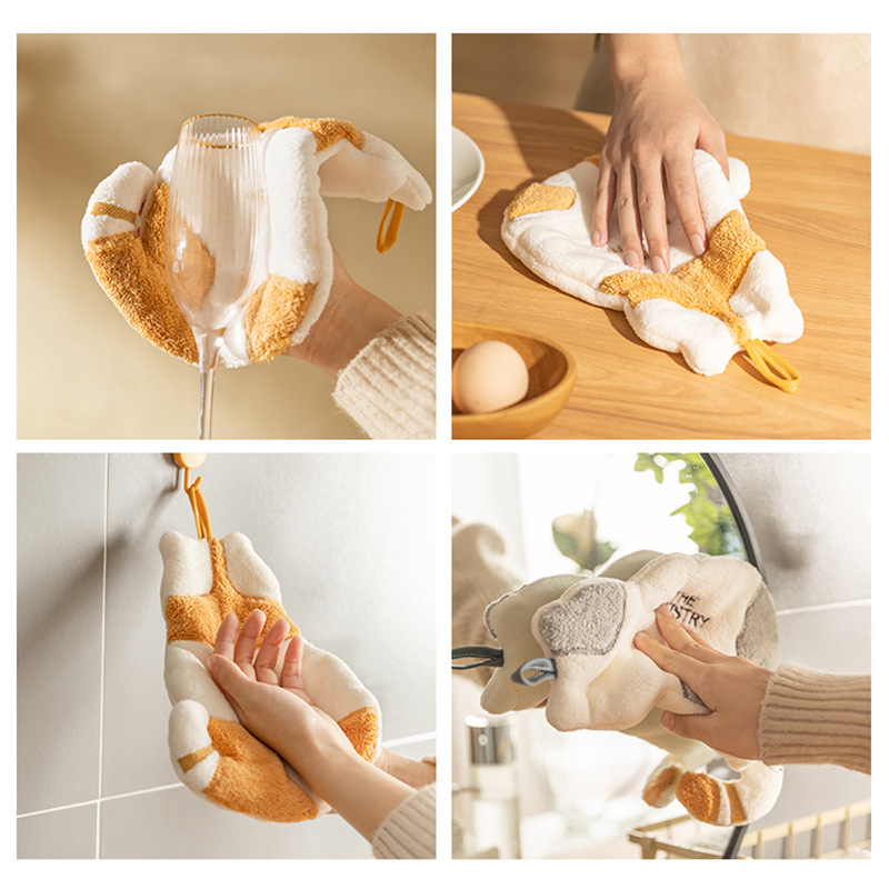 猫咪擦手巾挂式洗手巾儿童可爱珊瑚绒毛巾厨房超强吸水加厚手抹布 - 图3