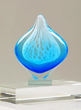 现代轻奢极简琉璃高档创意水滴摆件样板房客厅酒柜博古架软装饰品