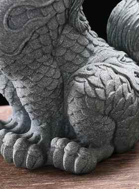 客中式国潮TM688351青砂石龙生九缸子嘲风摆件创意厅假山鱼族水造