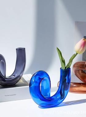 彩色异形玻璃花瓶 北欧创意ins插花水培艺术烛台摆件