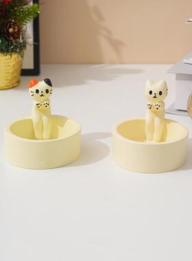 跨境小猫创意烛台卡通猫咪烤火工艺品蜡烛香薰桌面装饰品摆件