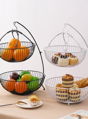 创意双层水果铁艺收纳篮家居摆件收纳架子便捷拆卸式现货直销
