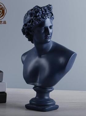 供应商轻奢蓝色大卫胸像摆件客厅装饰乔迁礼品树脂工艺品