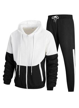 Men's hooded zipper double pocket splicing color blocked