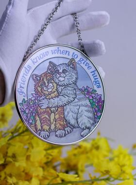 现货两只猫玻璃吊饰挂件彩绘玻璃吊饰阳光捕手创意装饰伴手礼促销