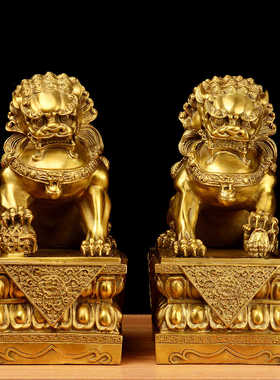 铜狮子摆件一对门口铜狮大号招财狮家居客厅店铺办公室装饰工艺品