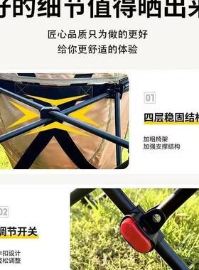 户外折叠椅三档调节腿托可拆卸躺椅月亮椅露营便携式靠背
