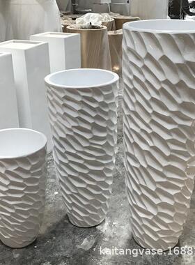 现代时尚玻璃钢圆斗型落地大花瓶商场展厅室内绿植花艺装饰摆件