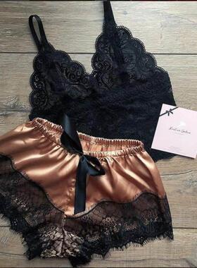 Sexy lace lingerie women pajamas sleepwear suit 彷丝绸睡衣女