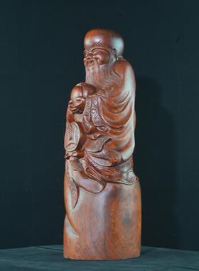 高档星红木寿缅甸花梨手木中式木雕祝寿客厅实木玄关雕工刻工艺品