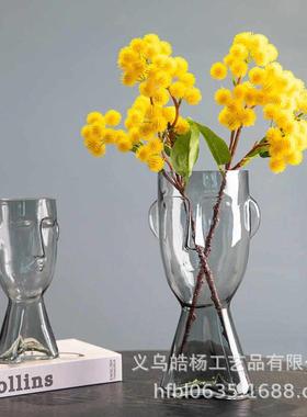 花瓶人脸杨摆件客厅饰品彩色玻璃红厂家直销网摆设插花创意皓透明