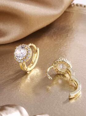 Micro-set zircon full diamond ear buckle earrings 14K copper
