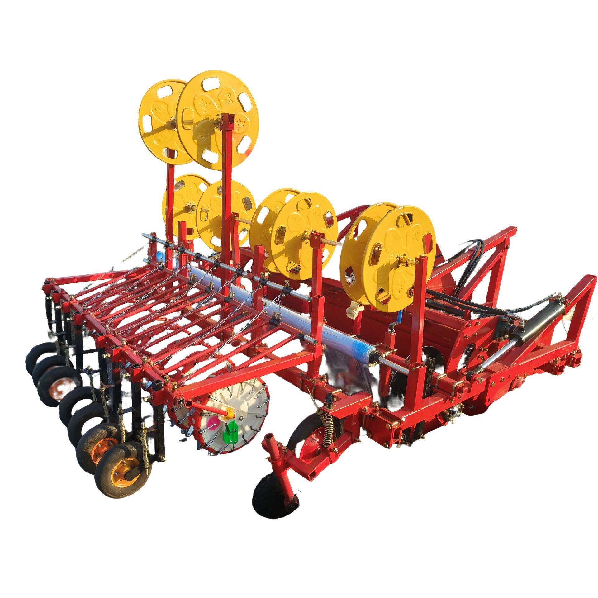Diesel tractor-pulled pepper, tomato, lettuce and cabbage transplanting machine, rotary tillage, ridging, drip irrigation and film covering
