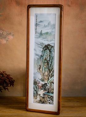 重工山水瓷板画国家级刘培竹大师手绘挂画现代装饰壁画收藏级摆件