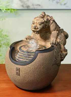 中式招财水流摆件室内客厅办新公茶室YRN桌面装饰循水景观环小型