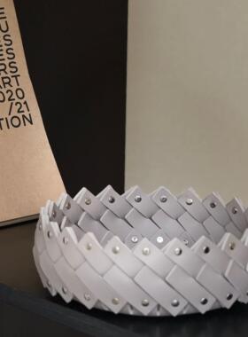 Ms纯手工设计师纯马鞍皮革收纳篮桌面皮革收纳可及的豪华高端饰品