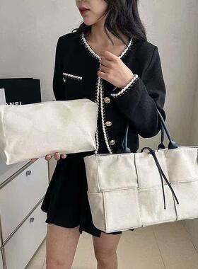 Canvas Woven Shoulder Underarm Bag Women