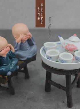 迷你桌椅摆件 原木彷真树脂家居装饰品 儿童过家家娃娃屋道具男女