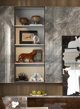 轻奢高级感客厅电视柜壁龛摆件意式样板间书房开 放格飘窗柜软装