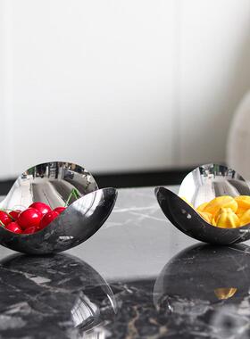 轻奢现代半圆三角弧形艺术果盘摆件样板间售楼处三桠置物盘装饰品