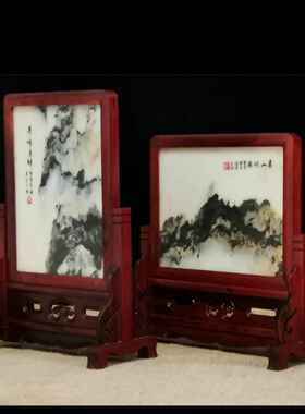 红木酸枝大理石画覆古明式台屏中式实木中堂家居古典屏风摆件插屏