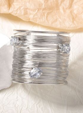 跨境欧美时尚复古冷淡风微镶锆石多层高品质铁丝环绕宽面女士手镯