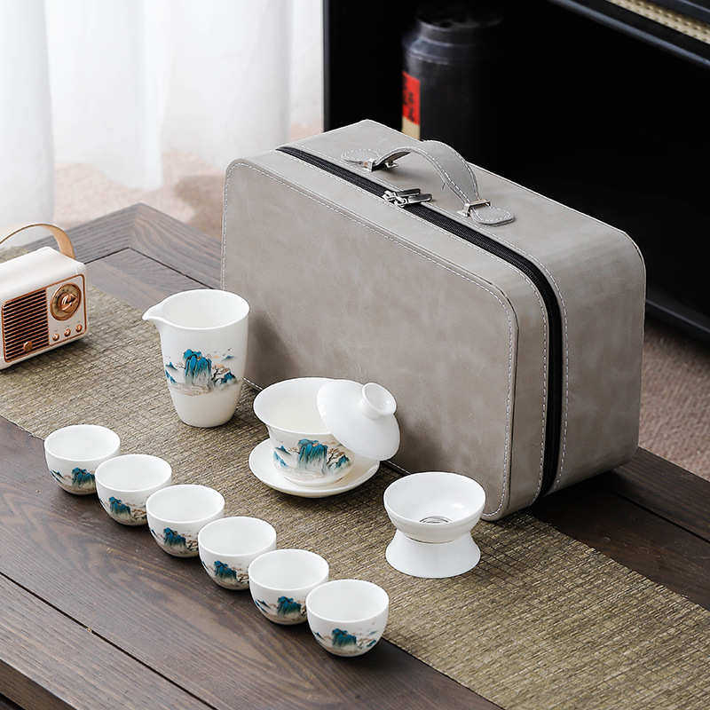 盖碗茶具茶盘羊脂玉茶具商务礼品旅行白瓷茶杯整套功夫套装logo,淘宝优惠券,粉丝福利购,淘宝优惠卷