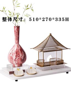 创意新中式现代金属凉亭大理石托盘组合桌面摆件样板房玄关艺术品