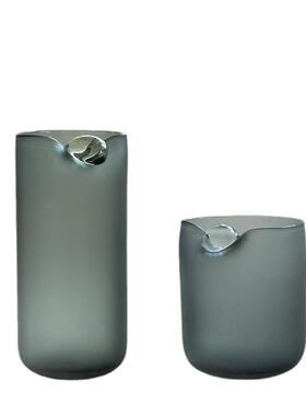 现代简约磨砂高级灰色手工直筒花瓶轻奢风客厅干花玄关桌面花器