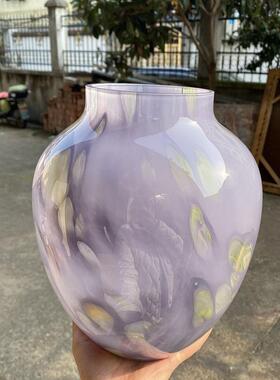 北欧彩色点紫云色中古玻璃花瓶复古手工琉璃艺术插花器水培瓶