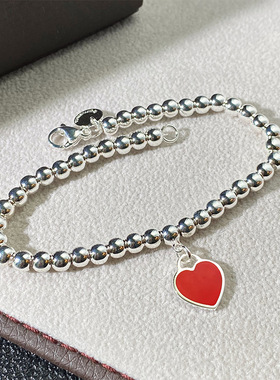 尚TX-0010家色V金网红时爱心手链女红蓝色粉圆珠珐琅心色形手链