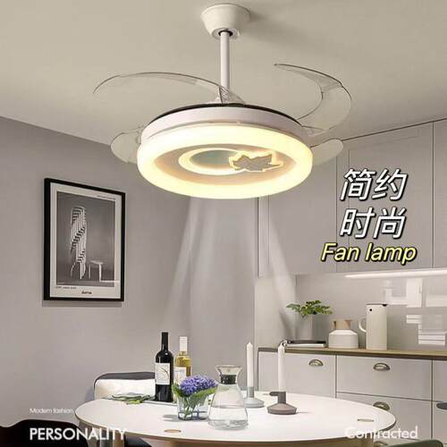 灯光多样圆形风扇灯客厅餐厅卧室静音吊扇一体led创意护眼吸顶灯 - 图0