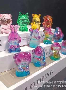 新品水晶十二生肖摆件招财开业礼品渐变色卡通动物吉祥生日小礼品