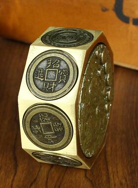 纯铜八面转手把件男士老人解压一夜暴富五福临门铜制品礼黄铜摆件