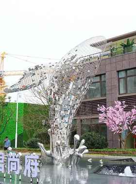 鲸鱼镂空雕塑不锈钢铁艺海洋动物摆件海豚金鱼悬挂吊装饰品定制