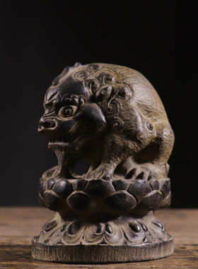 仿古石雕青石民俗怀旧高台莲花吸水神兽中式复古陈设文玩摆件摆设