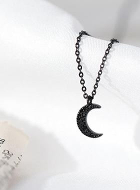 黑钻石时尚黑色月牙项链少女项链