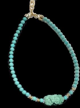 天然原矿高瓷绿松石手链扎基拉姆手串尺寸14×8×7.3mm18k金配饰
