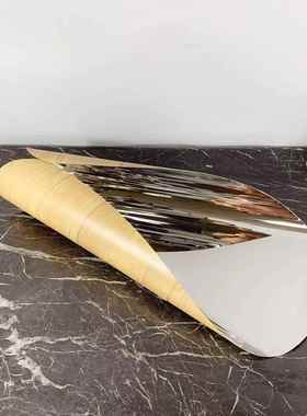 现代简约不锈钢几何卷边银色托盘果盘摆件样板房售楼处软装饰品