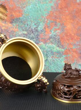 宏达 全黄铜太狮三足炉复古包浆沉香檀香熏香炉禅意宣德炉摆件