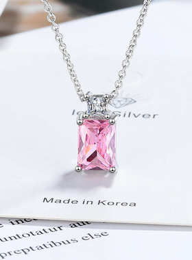 跨境方糖锆石简约几何吊坠公主长方型项链女欧美批发