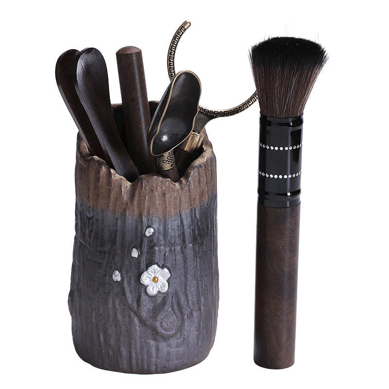 Free shipping gilded iron glaze tea ceremony Six Gentlemen tea cylinder storage jar ceramic jar Kung Fu tea set accessories tea clip tea needle knife