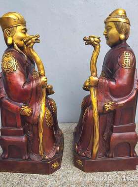 纯铜土地公土地奶铜像地主爷地主婆福德正君神像土地爷一套摆件